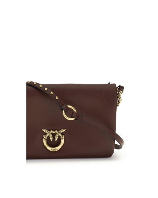 Pinko Brown Purple Calf Leather Bos Taurus Shoulder Bag