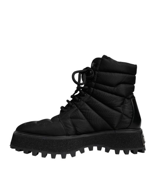 Dolce & Gabbana Black Padded Mid Calf Lace Up Boots Shoes for men