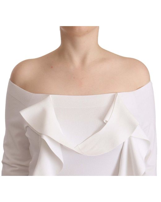 D. EXTERIOR White Long Sleeves Off Shoulder Top Blouse