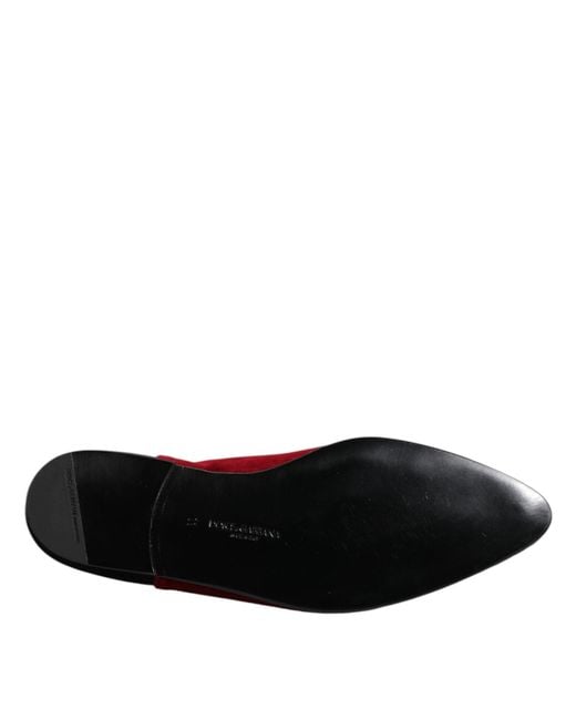 Dolce & Gabbana Brown Black Red Velvet Embellished Slip On Shoes for men