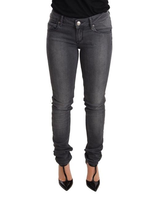 Acht Blue Gray Washed Cotton Slim Fit Low Waist Denim Trouser Jeans