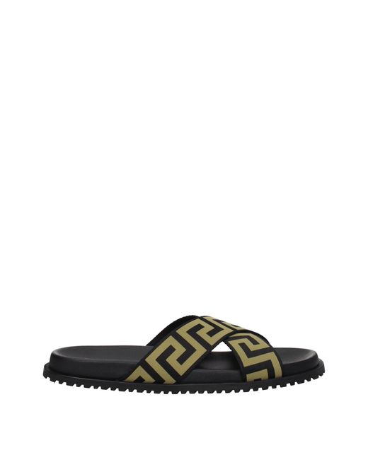 Versace Black Sandals Slide Greek Key Pattern for men
