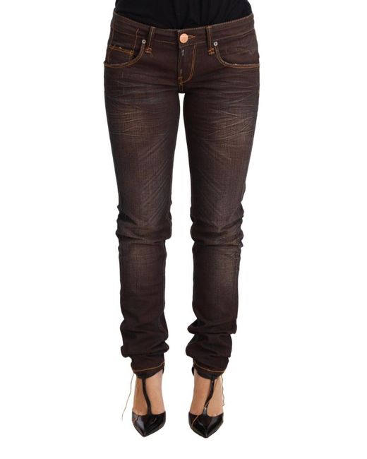 Acht Black Brown Washed Cotton Slim Fit Denim Low Waist Trouser Jeans