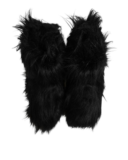Dolce & Gabbana Black Faux Fur Mid Calf Boots Shoes for men