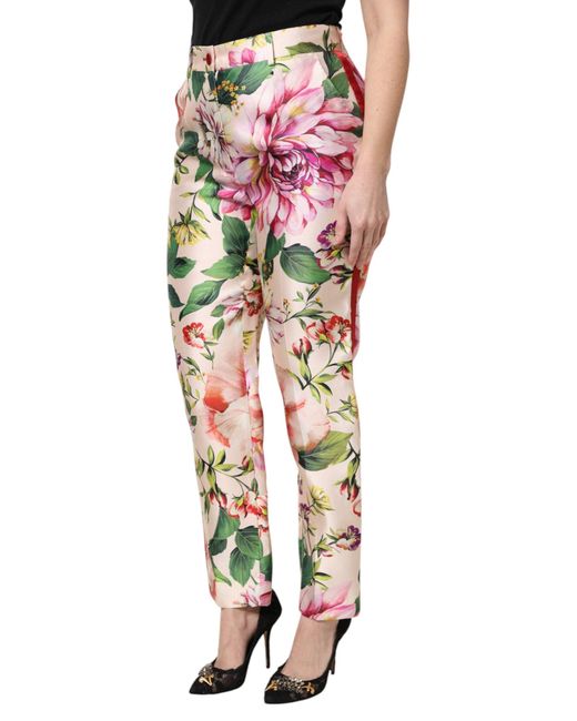 Dolce & Gabbana Green Floral Print Silk Trousers