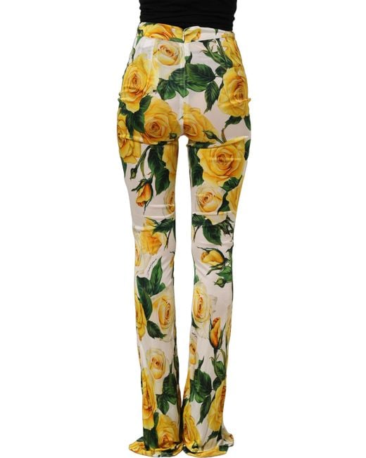 Dolce & Gabbana Yellow Multicolor Floral High Waist Straight Pants