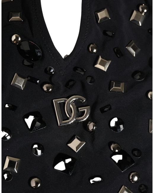 Dolce & Gabbana Black Logo Embellished Cutout One Piece Swimwear