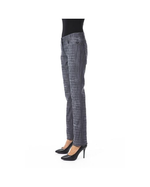 Byblos Blue Chic Croc Print Trousers With Pockets
