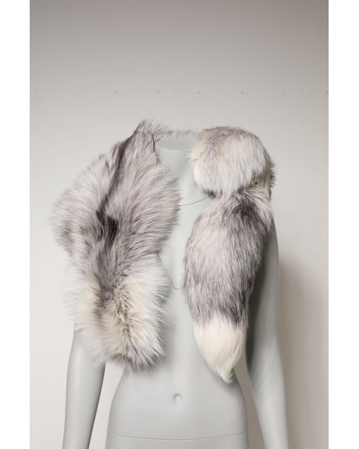 Dolce & Gabbana Gray Fox Fur Neck Wrap Warmer Winter Scarf