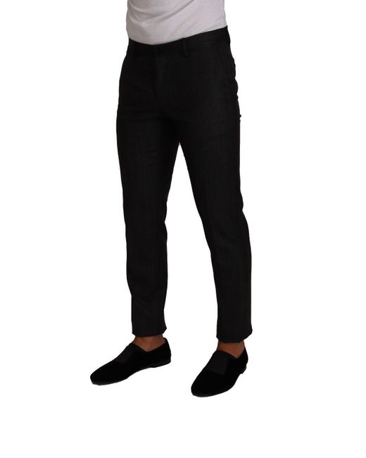 Dolce & Gabbana Black Elegant Check Slim Fit Trousers for men