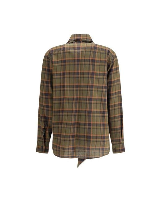 Saint Laurent Green Cassandre Check Lavalliã¨Re Shirt