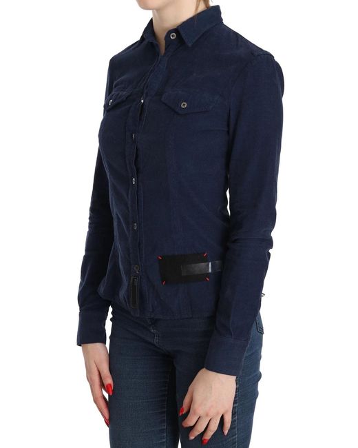 Acht Cotton Blue Corduroy Long Sleeves Shirt Top Blouse