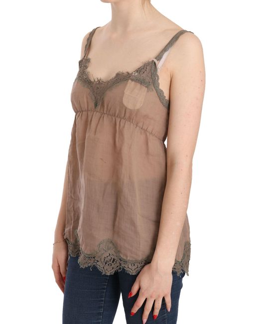 Pink Memories Blue Brown Lace Spaghetti Strap Plunging Top Blouse
