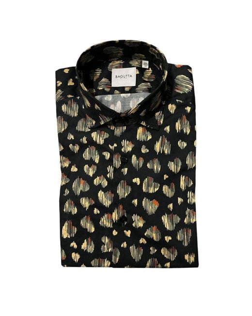 Bagutta Black Multicolor Cotton Men Shirt for men