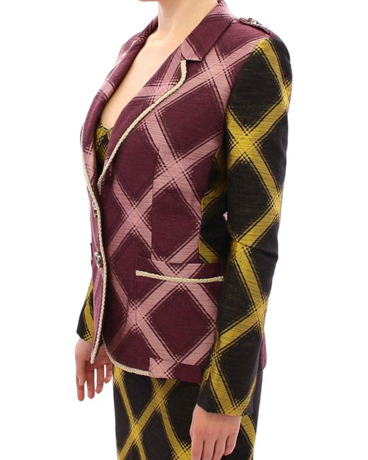 House of Holland Multicolor Purple Checkered Blazer Jacket