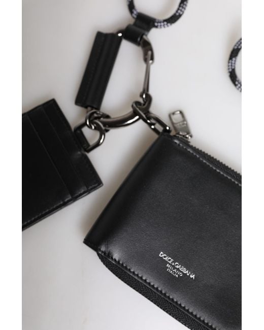Dolce & Gabbana Leather Lanyard Zip Around Card Holder Wallet in