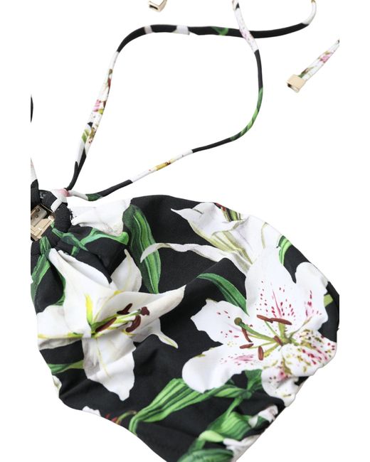 Dolce & Gabbana Black Lily Halter Swimwear Top Beachwear Bikini