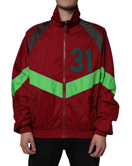Dolce & Gabbana Red Nylon Full Zip Windbreaker Jacket for men