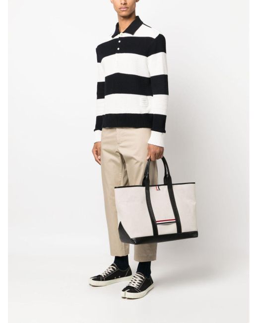 Thom Browne White Medium Rwb-stripe Tote Bag