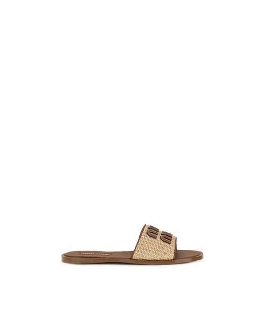 Miu Miu Natural Beige Nylon Slippers