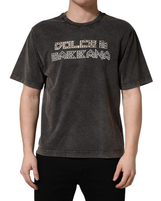 Dolce & Gabbana Black Gray Logo Embellished Men Crew Neck T for men