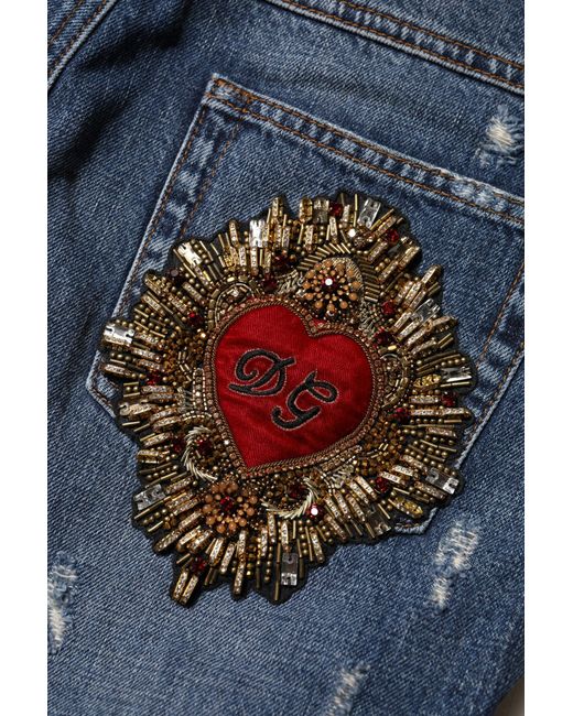 Dolce & Gabbana Blue Cotton Tattered Boyfriend Denim Jeans for men