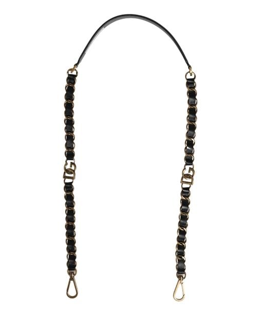 Dolce & Gabbana Black Leather Gold Chain Bag Accessory Shoulder Strap
