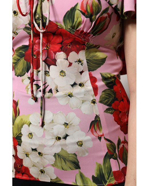 Dolce & Gabbana Red Pink Floral Silk Short Sleeves Blouse Top for men