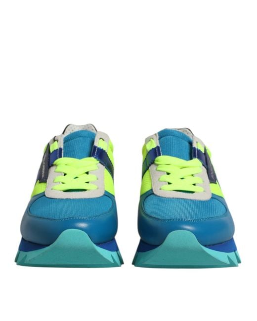 Dolce & Gabbana Blue Multicolor Leather Low Top Men Sneakers Shoes for men