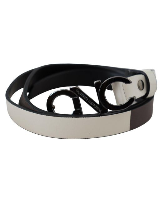 CoSTUME NATIONAL White Black Leather Letter Logo Buckle Belt