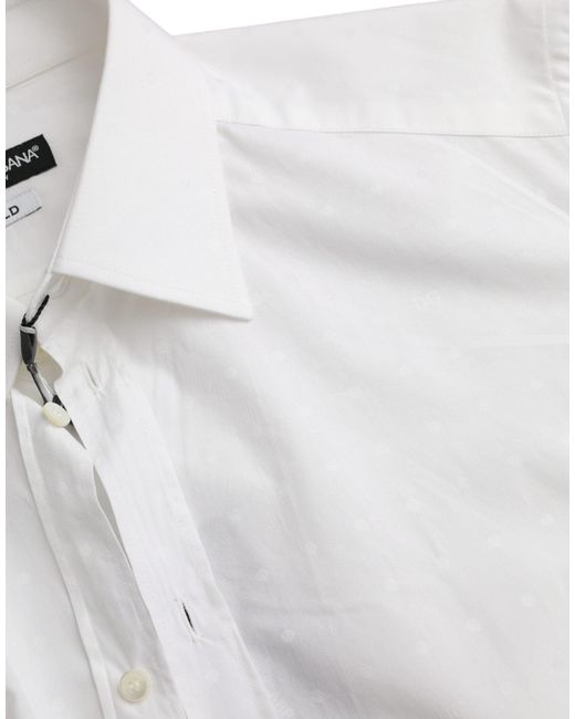 Dolce & Gabbana Gray White Logo Cotton Men Dress Gold Shirt for men
