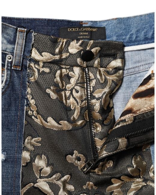 Dolce & Gabbana Gray Multicolor Patchwork Tapered Denim Jeans for men