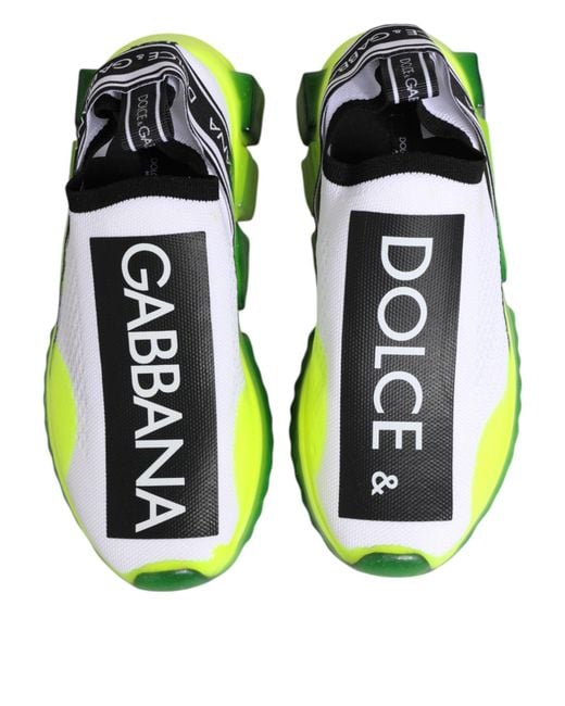 Dolce & Gabbana Green Black White Slip On Sorrento Sneakers Shoes