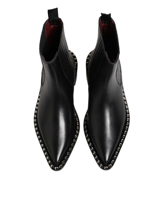 Dolce & Gabbana Black Studded Chelsea Short Ankle Boots Shoes for men