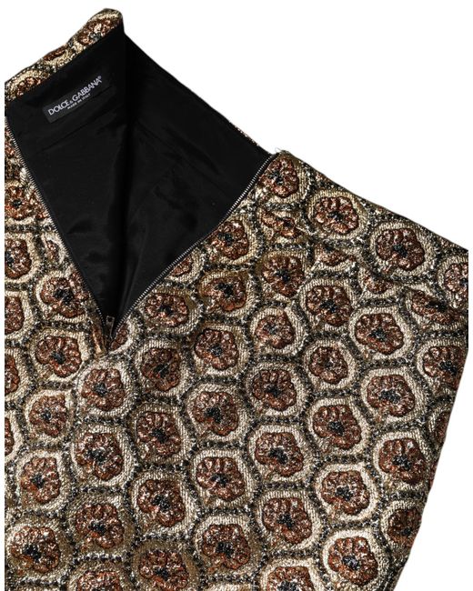 Dolce & Gabbana Brown Polyester Brocade A-Line Mini Skirt