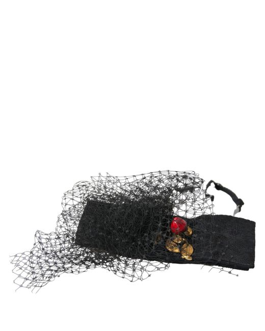 Dolce & Gabbana Black Strawberry Sicily Crystal Mesh Net Headband Diadem