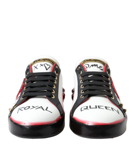 Dolce & Gabbana Red Rhinestone Embellished Leather Sneakers