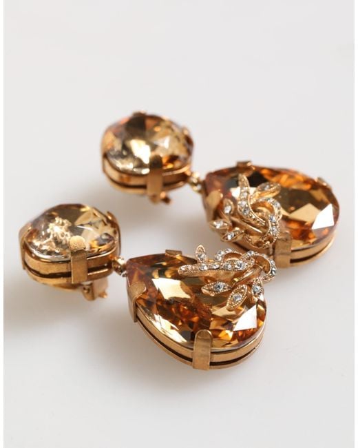 Dolce & Gabbana Metallic Gold Crystal Drop Clip