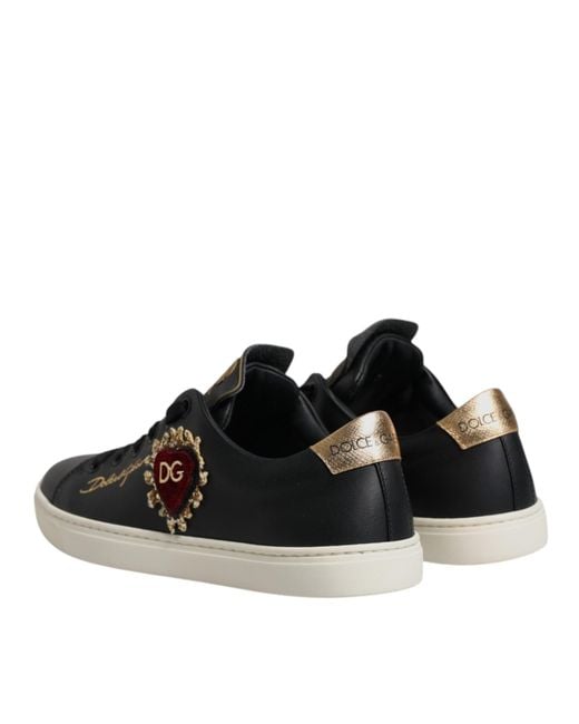 Dolce & Gabbana Black Leather Heart Sneakers Shoes