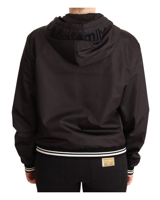 Dolce & Gabbana Black Bomber Jacket With Elastic Cuffs And Deep Hood