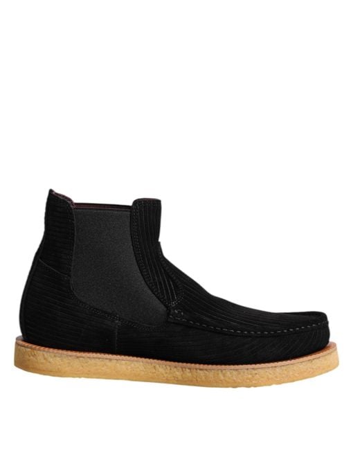 Dolce & Gabbana Black Calf Suede Slip On Ankle Boots Shoes for men