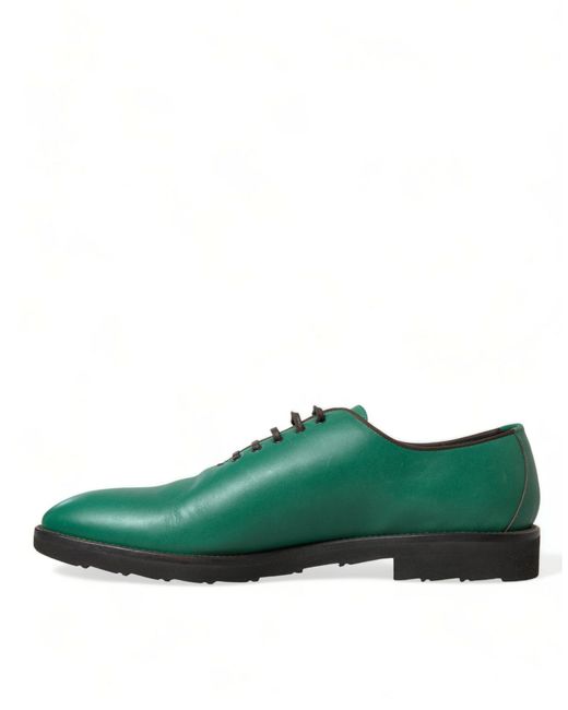 Dolce & Gabbana Green Leather Lace Up Oxford Dress Shoes for men