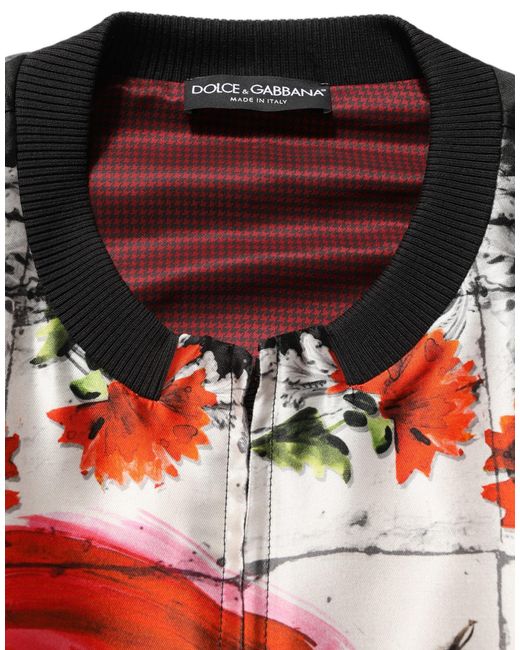 Dolce & Gabbana Black Multicolor Majolica Bull Print Bomber Jacket for men