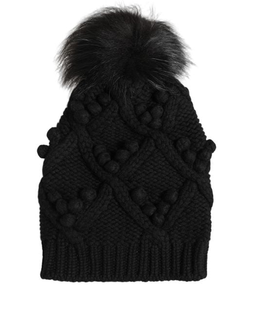 Dolce & Gabbana Black Cashmere Twisted Knit Pompom Hat