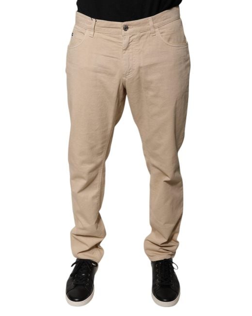 Dolce & Gabbana Natural Beige Cotton Mid Waist Skinny Denim Jeans for men