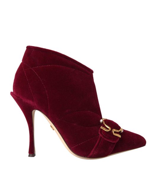 Dolce & Gabbana Red Dark Velvet Devotion Buckle Boots Shoes