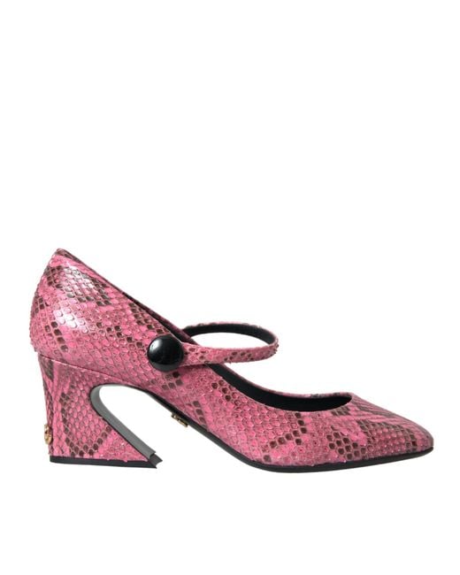 Dolce & Gabbana Pink Python Leather Mary Jane Heels Shoes