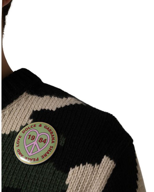 Dolce & Gabbana Black Intarsia-Knit Camouflage Pullover Sweater Clothing for men