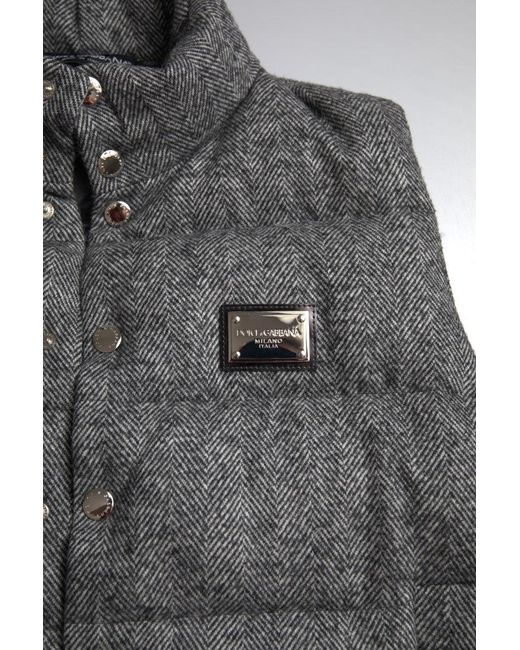 Dolce & Gabbana Gray Wool Chevron Knit Padded Vest Jacket for men