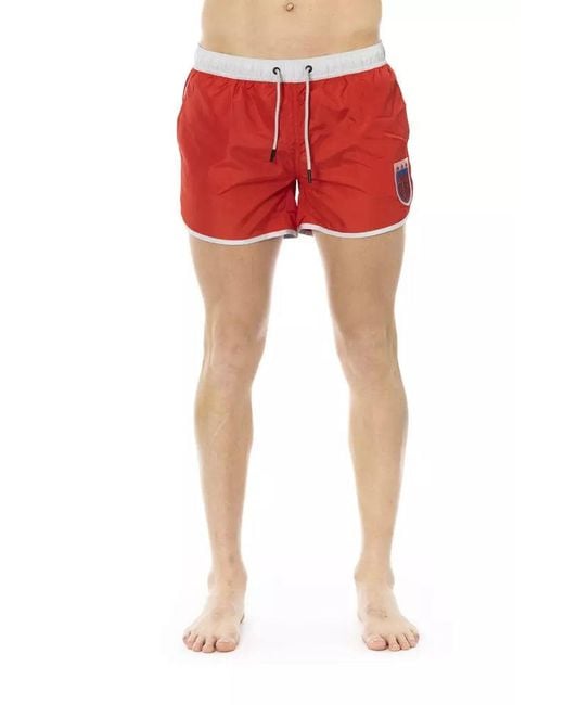Bikkembergs Red Vibrant Swim Shorts With Front Print for men